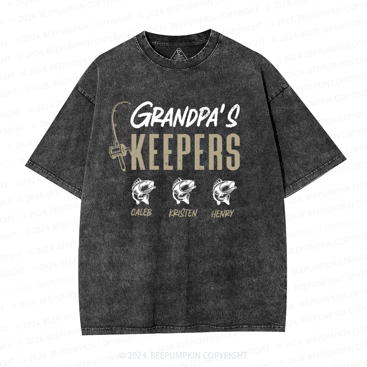 Personalized Grandpa Fishing With Kids Names Washed T-Shirts 