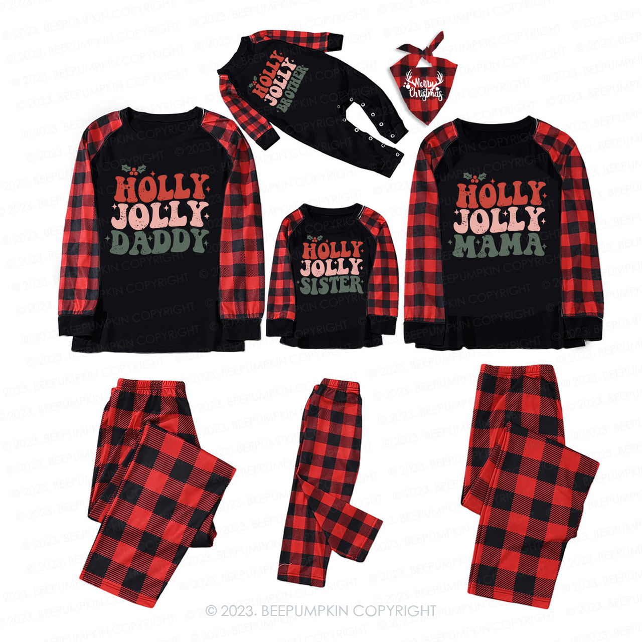 Christmas Hello Jolly Family Matching Pajamas Beepumpkin