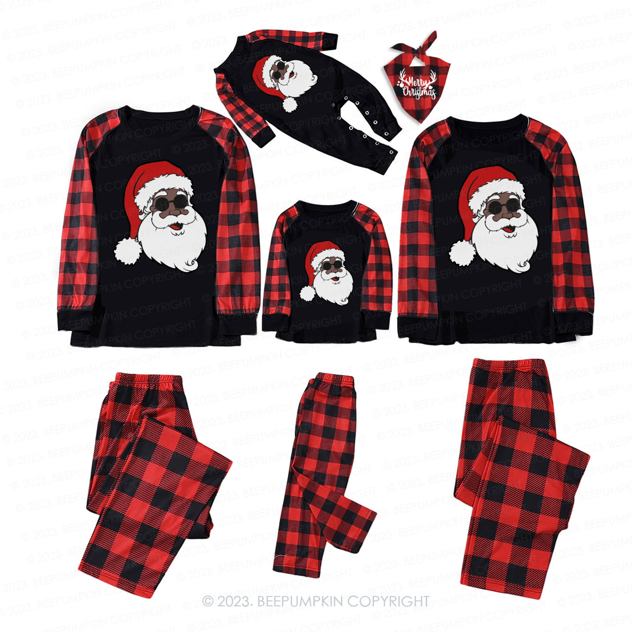 Black Santa With Black Sunglasses Family Christmas Pajamas Beepumpkin