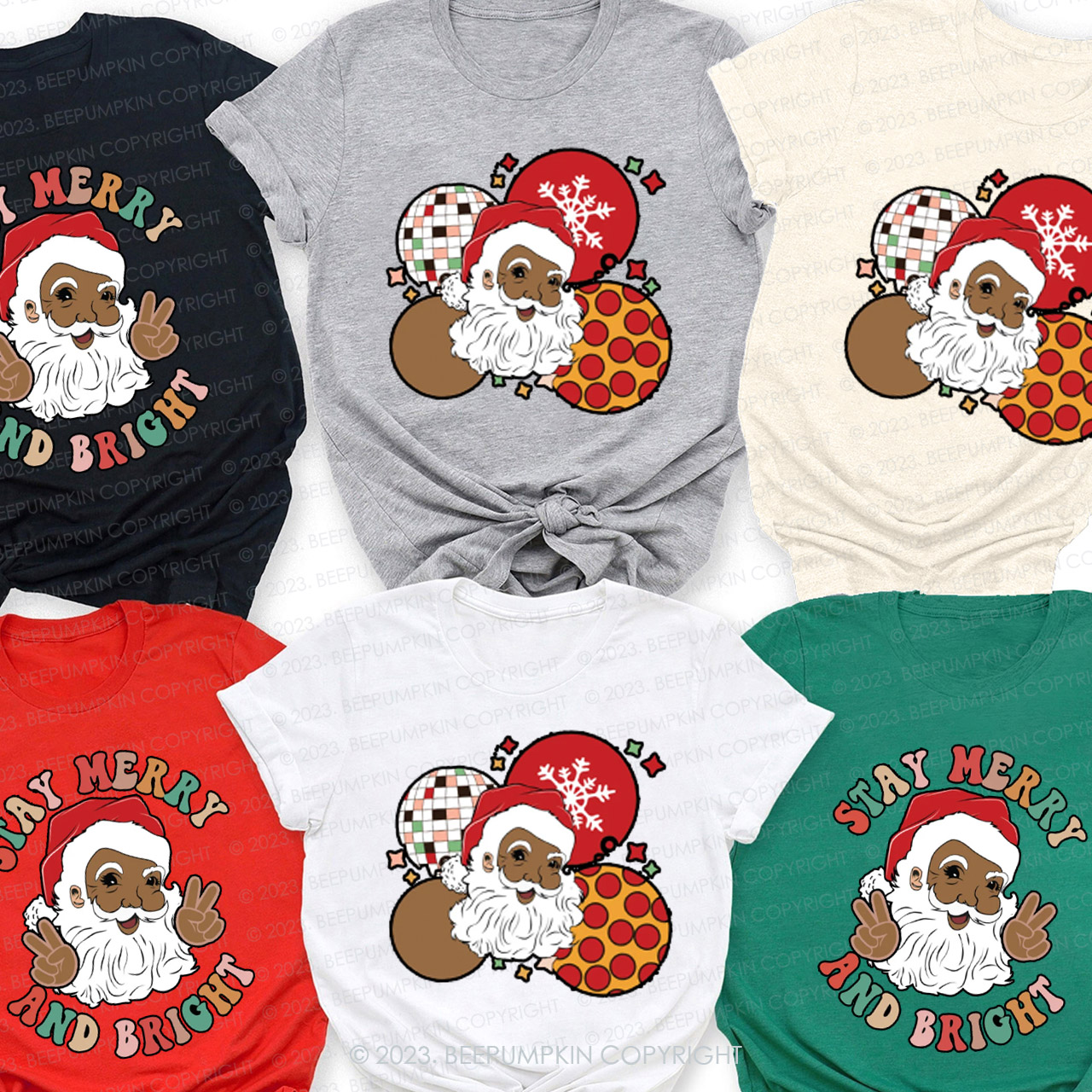 Black Santa Cute Expression Christmas Family Shirts Beepumpkin