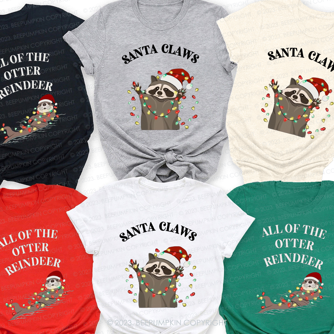 Personalization Christmas Sloth Raccoon Series Family Shirts Beepumpkin