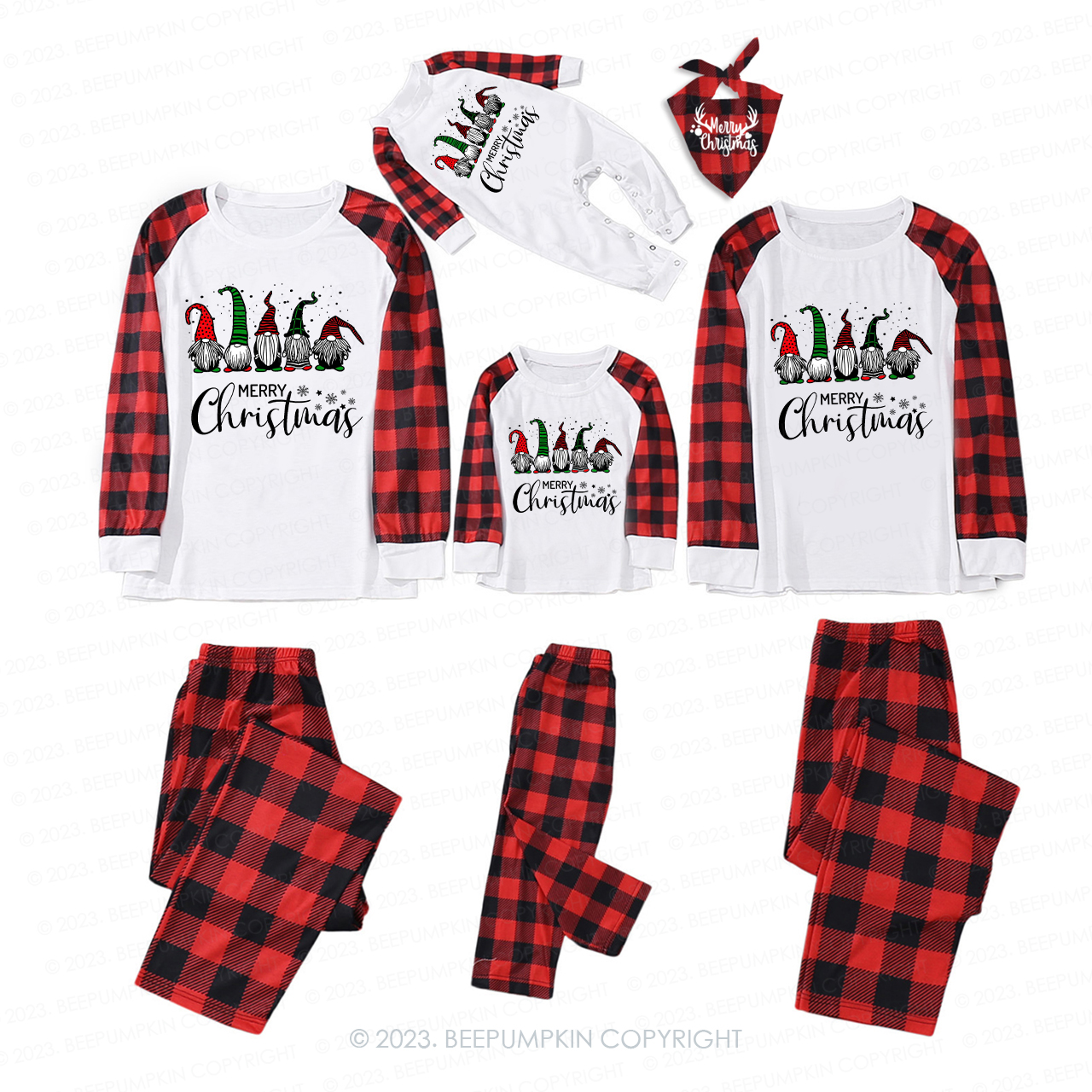 Cute Xmas Gnomes In Plaid Hats Pajamas Beepumpkin