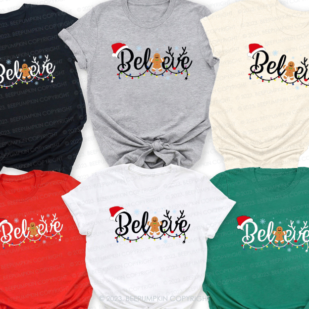 Gingerbread Believe Christmas T-Shirt For Family Beepumpkin