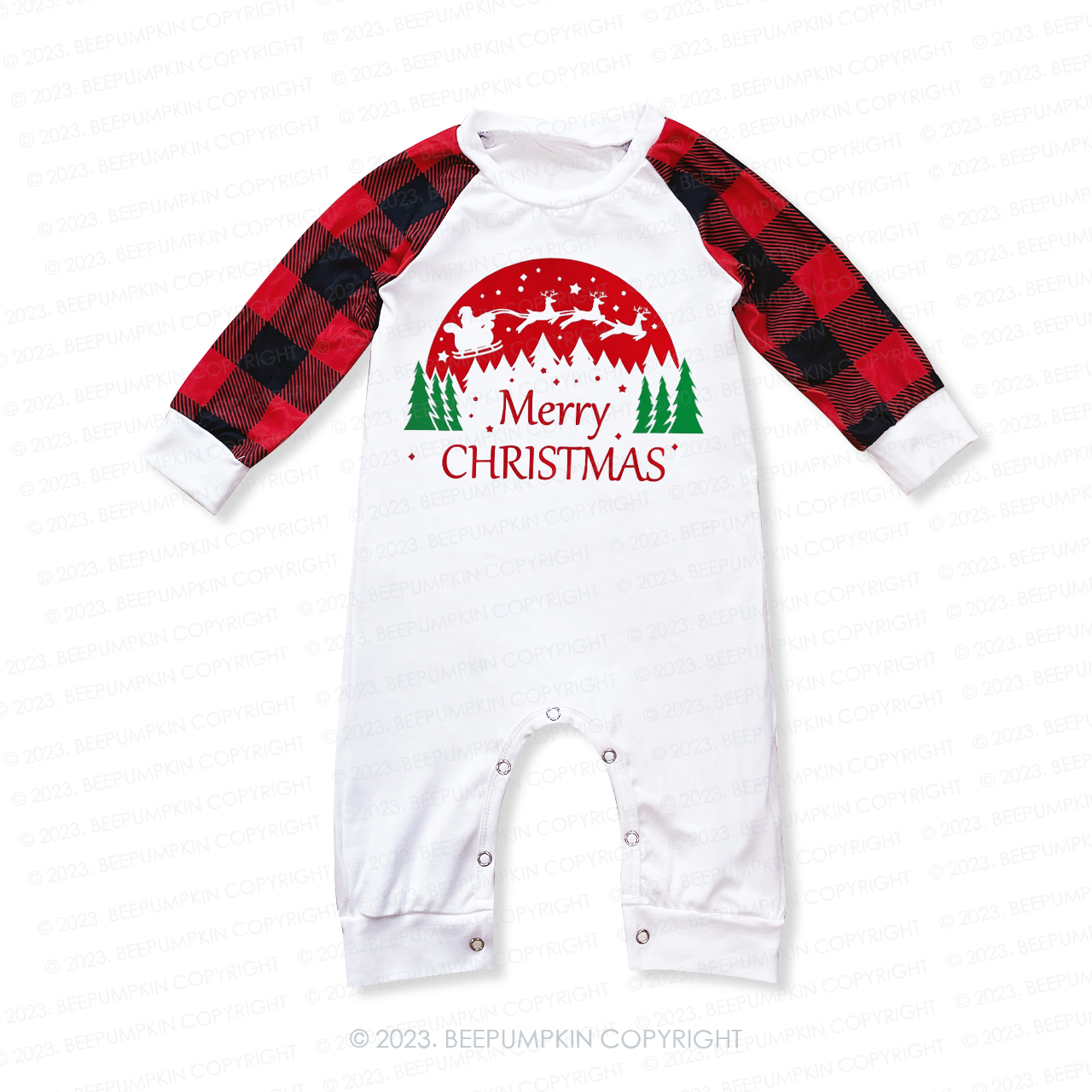 Christmas Elk Running in the Forest Family Matching Pajamas Beepumpkin