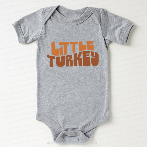 Fall Natural Little Turkey Thanksgiving Bodysuit For Baby Beepumpkin