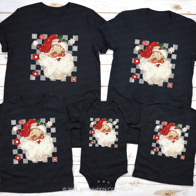 Retro Checkered Santa Claus Shirts For Family Beepumpkin