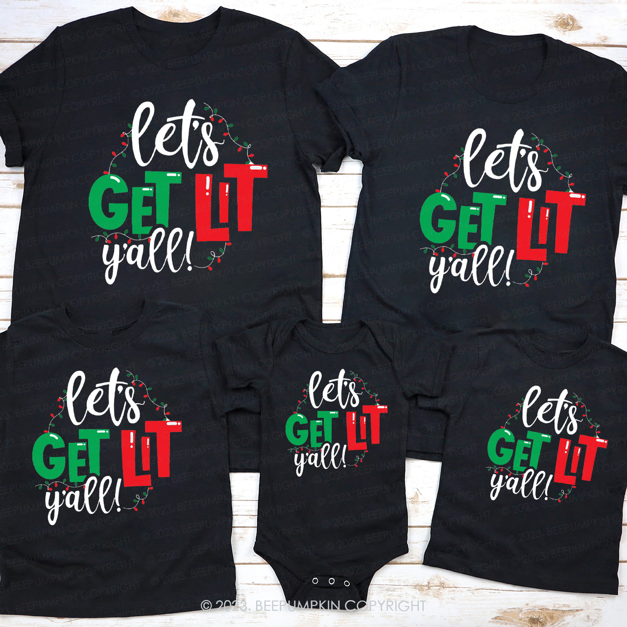 Let's Get Lit Christmas Matching Tees For Family Beepumpkin