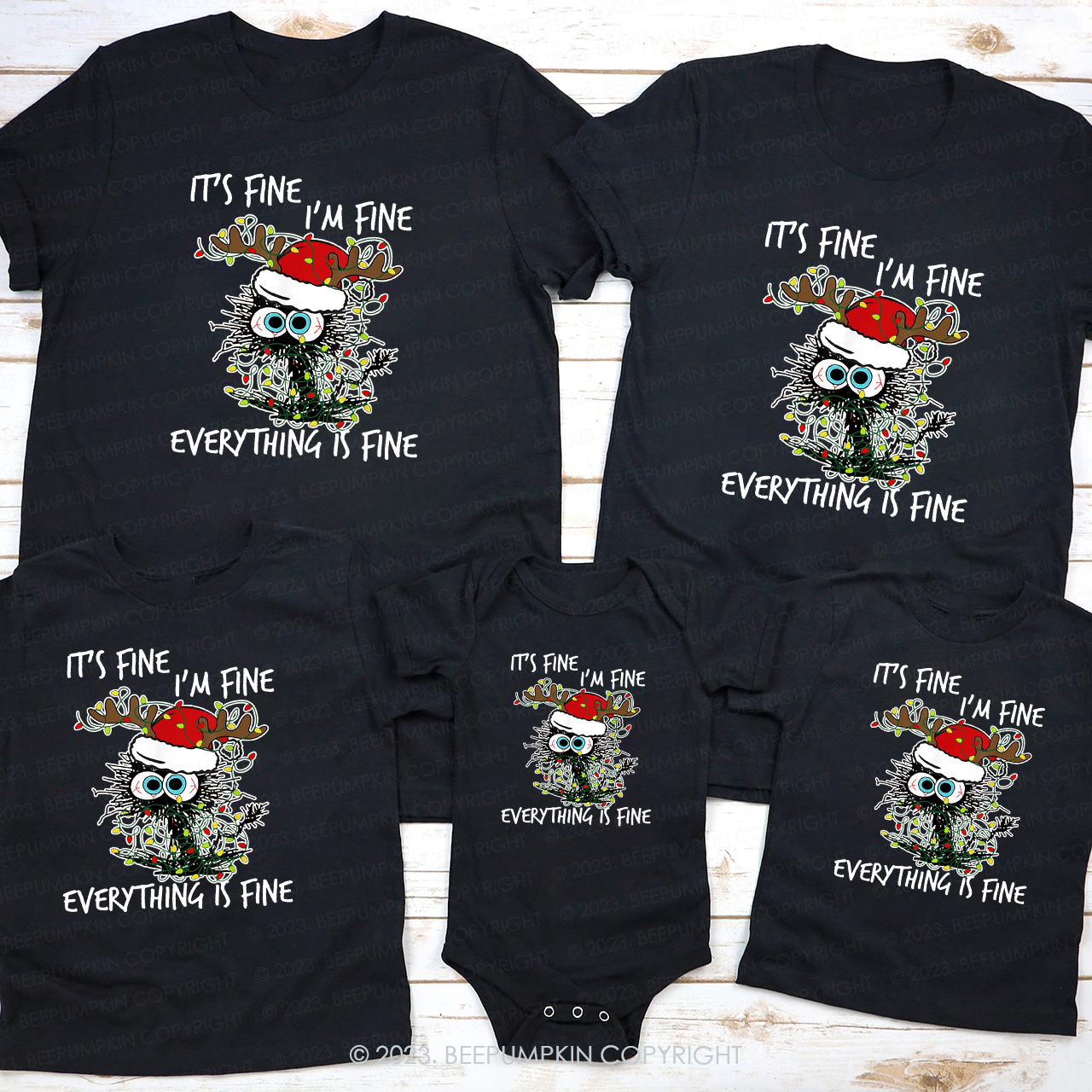 Christmas Cat Lover Everything is Fine Matching Tees Beepumpkin
