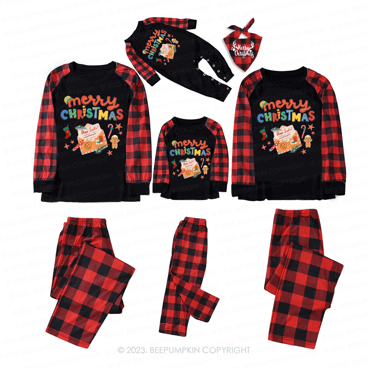 Merry Christmas Varsity Sublimation Matching Pajamas Beepumpkin