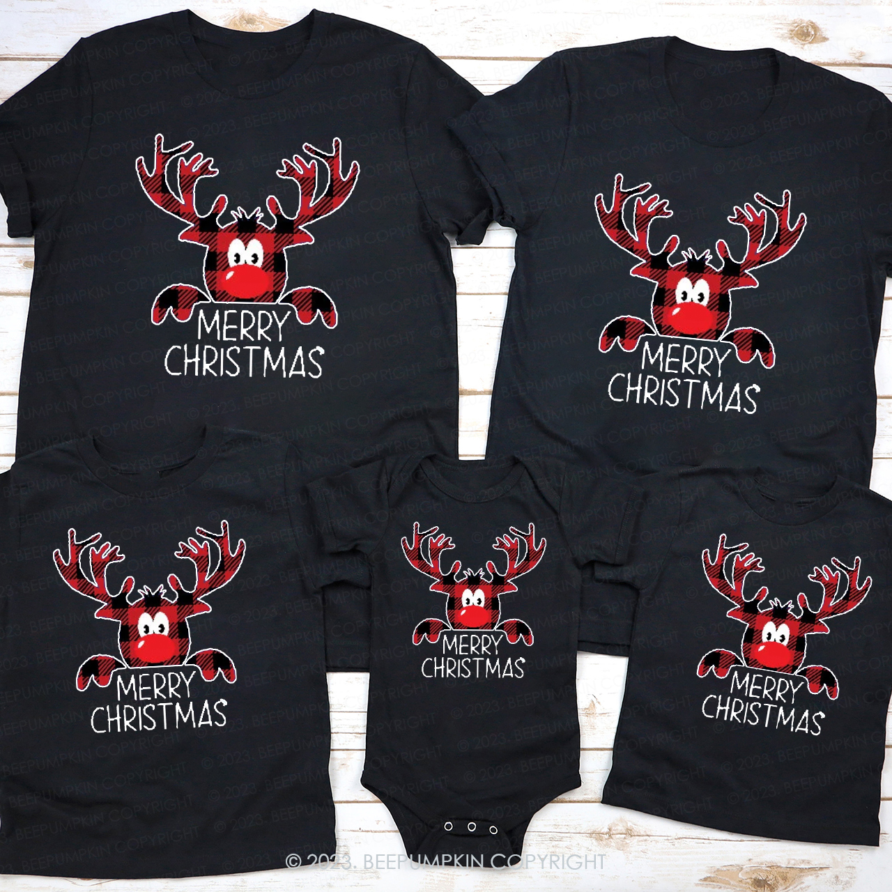 Moose Buffalo Plaid Family Christmas Matching Shirts Beepumpkin