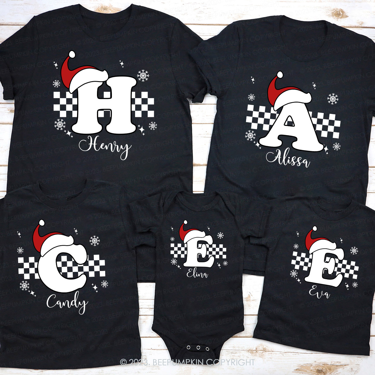 Custom Monogrammed Christmas Family Matching Tees Beepumpkin