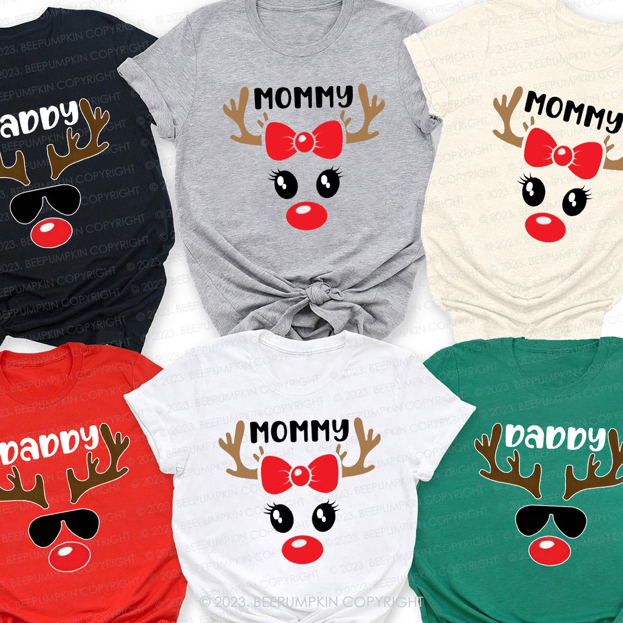 Personalized Xmas Reindeer Family Matching Shirts