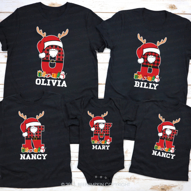Personalized Alphabet Christmas Family T-Shirt