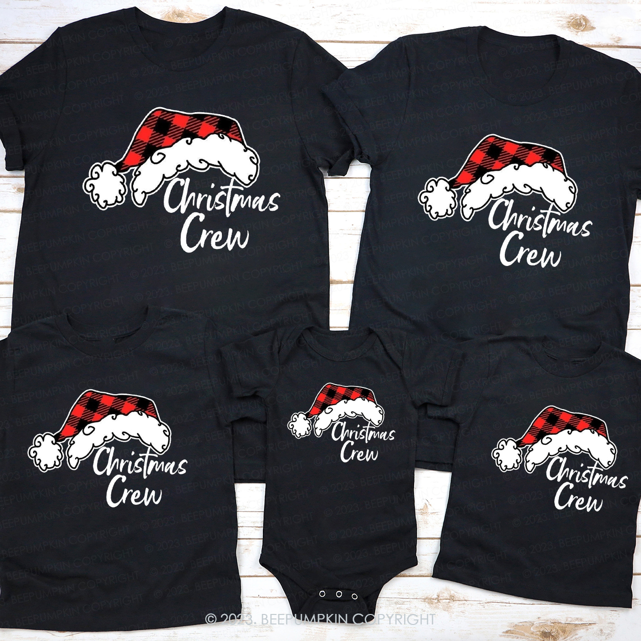 Christmas Crew Red Plaid Christmas Hat Family Matching Shirt