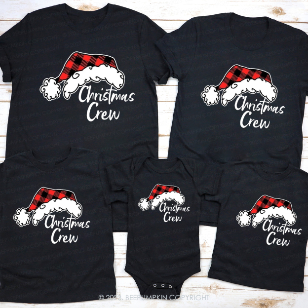 Christmas Crew Red Plaid Christmas Hat Family Matching Shirt