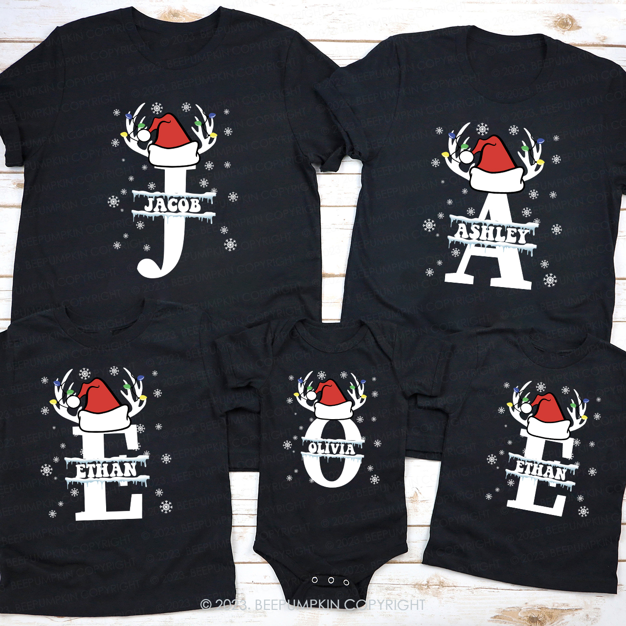 Custom Gift Monogrammed Family Christmas Shirts