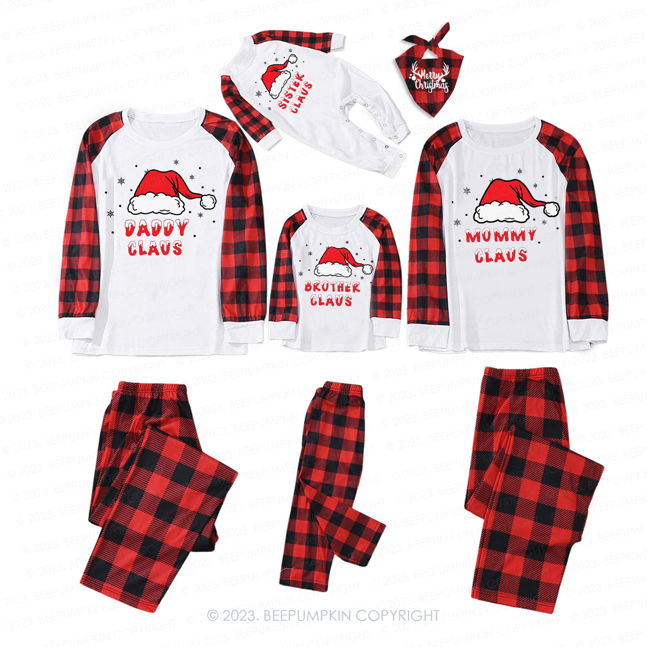 Personalized Claus Christmas Holiday Red Santa Hat Matching Pajamas