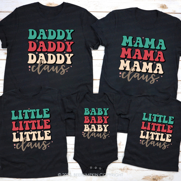 Claus Family Colored Letters Christmas Matching Shirts