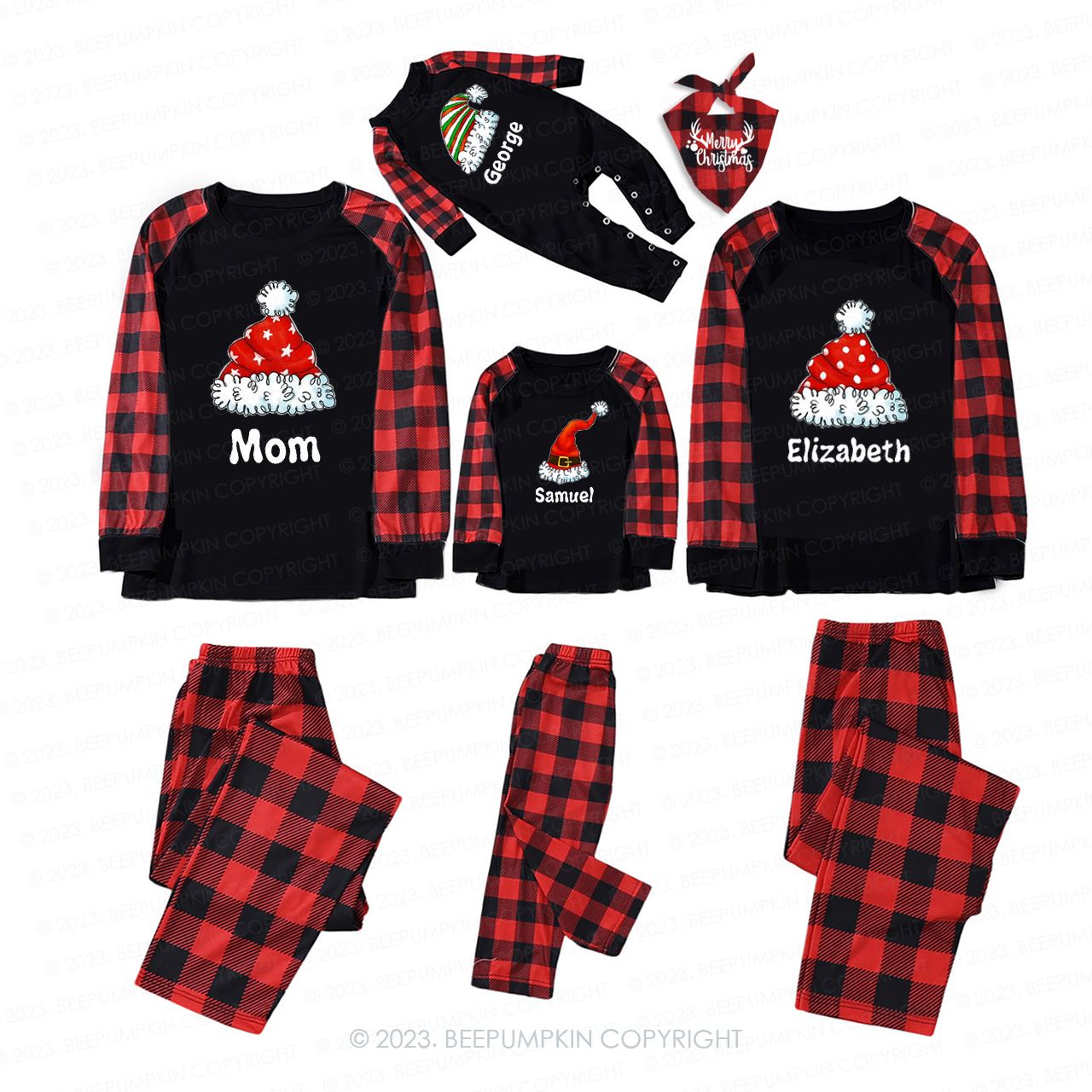 Personalized Cute Christmas Hat With Customized Name Matching Pajamas