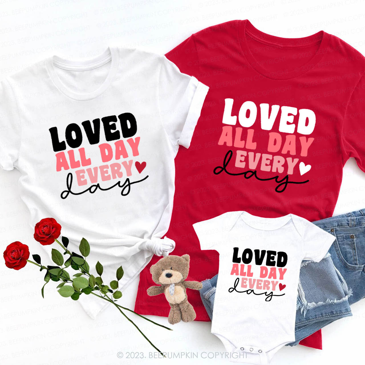 Love You All Day Every Valentines Day Family Matching Shirts