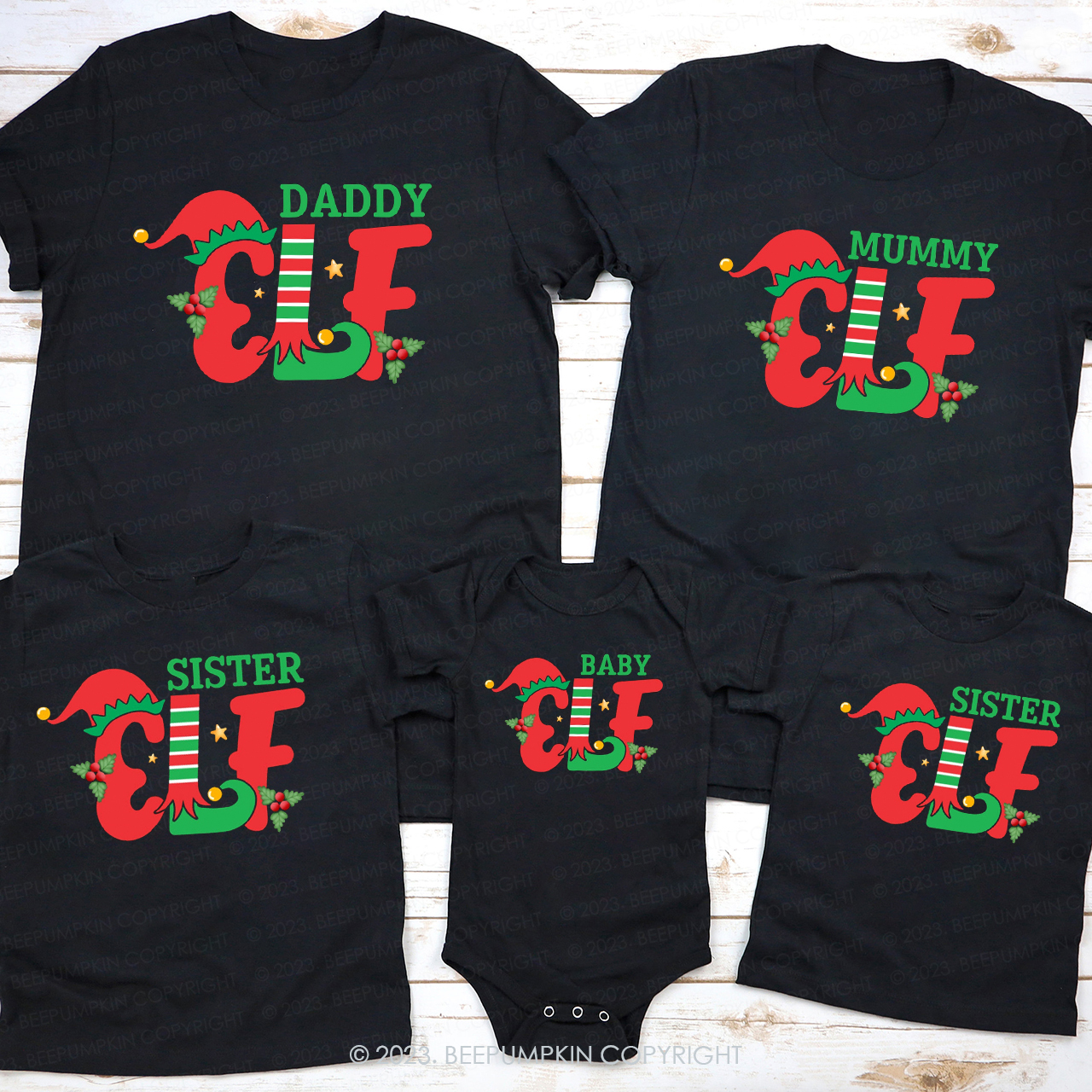 Personalised Cute Elf Christmas  Eve Family Matching Shirts