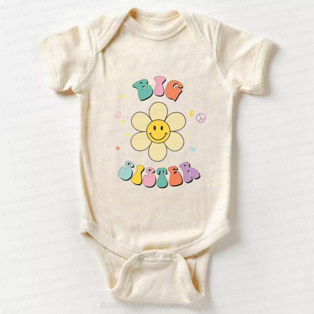 Personalized Smiley Face Flower Sibling Bodysuit For Baby