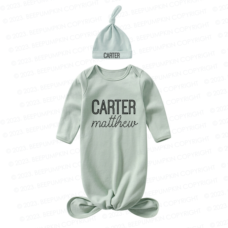 Personalized Gender Neutral Baby Knotted Gown&Hat Coming Home Outfit