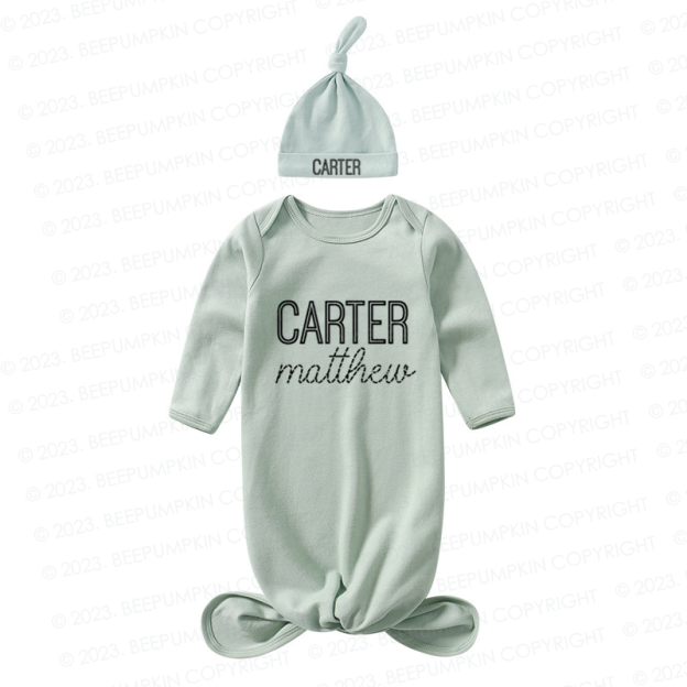 Personalized Gender Neutral Baby Knotted Gown&Hat Coming Home Outfit
