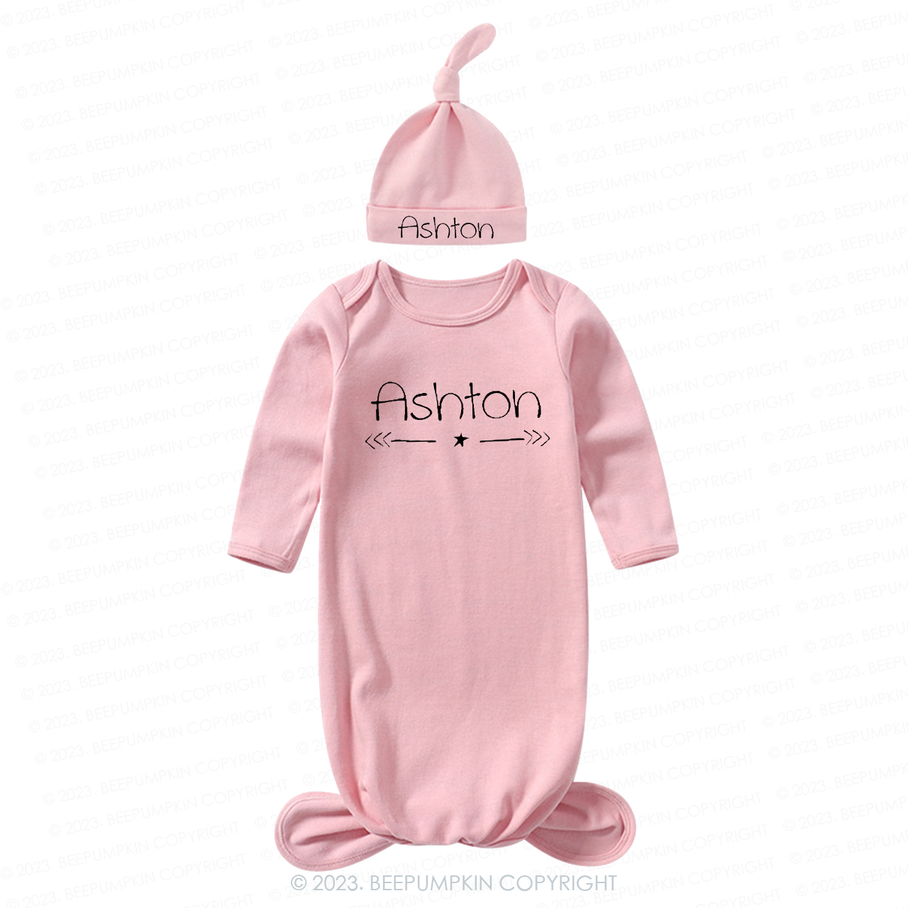 Personalized Star And Arrows Knotted Baby Gown With Hat
