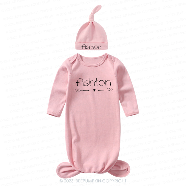 Personalized Star And Arrows Knotted Baby Gown With Hat