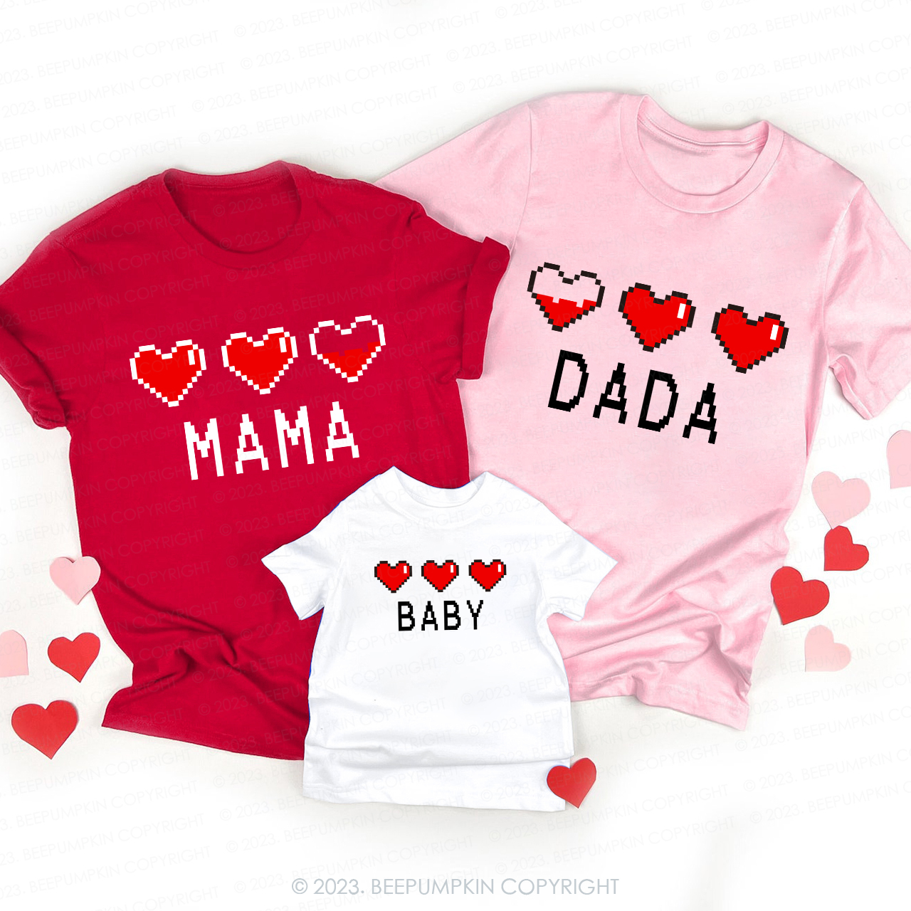 Personalized Pixel Heart Gift Valentine's Shirts For Family