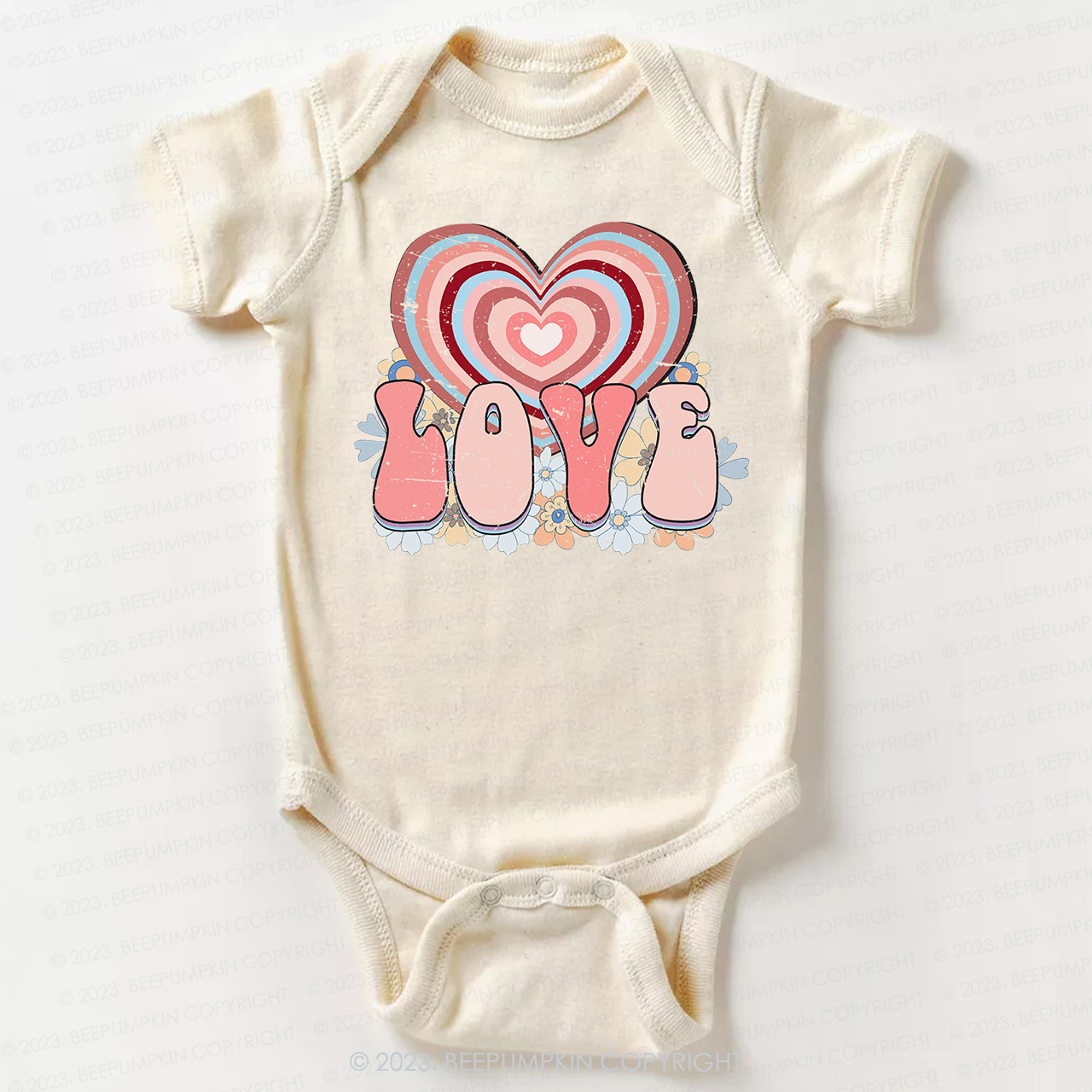 Retro Love Heart  Valentines Day  Bodysuit For Baby