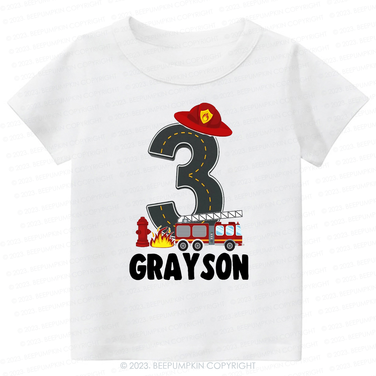 Personalized Sound the Alarm Boy's Fire Truck Birthday Kids Tees