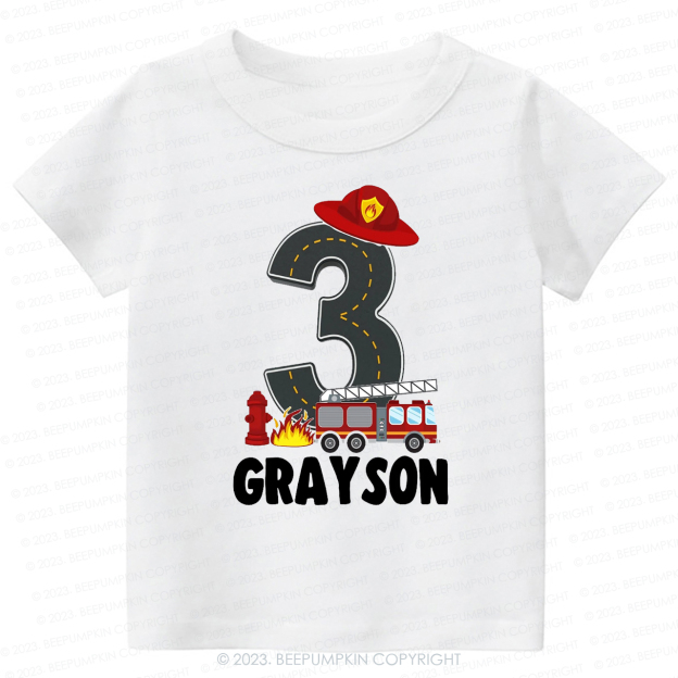 Personalized Sound the Alarm Boy's Fire Truck Birthday Kids Tees