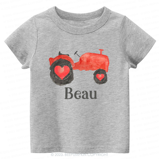 Personalized Name Tractor Valentines Day Kids Tees