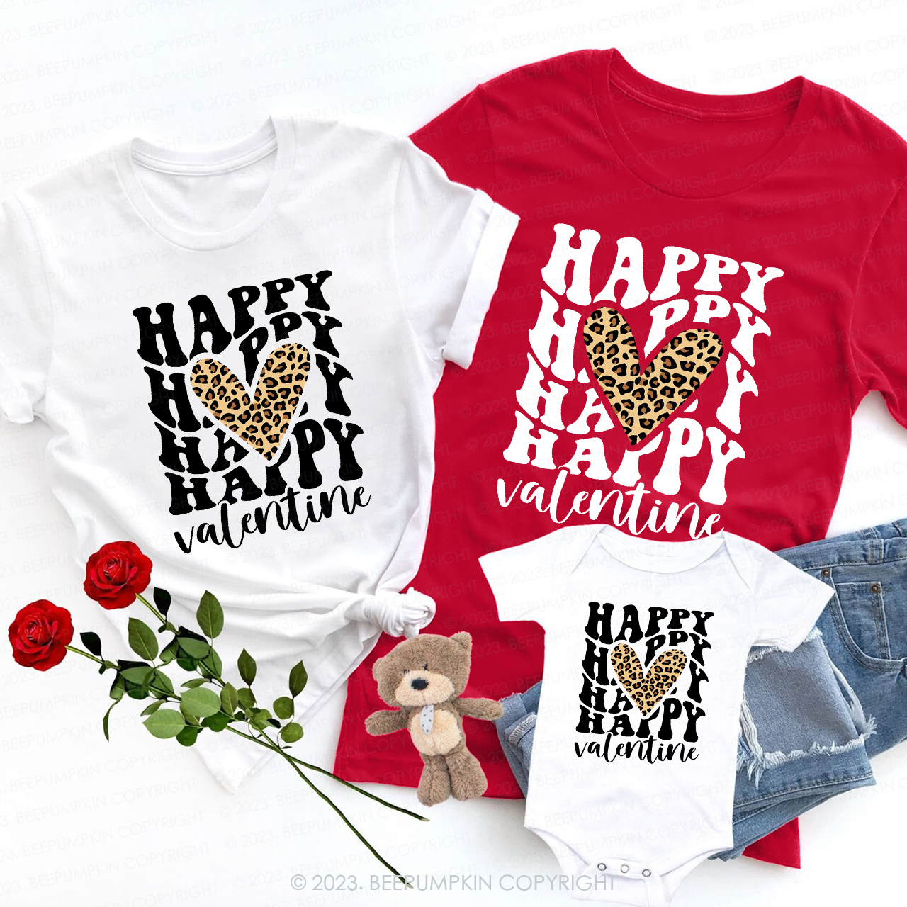 Stacked Happy Matching Valentine��s Shirts