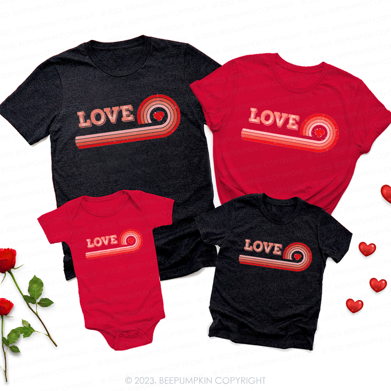 Retro Rainbow Heart Matching Valentine��s Shirts