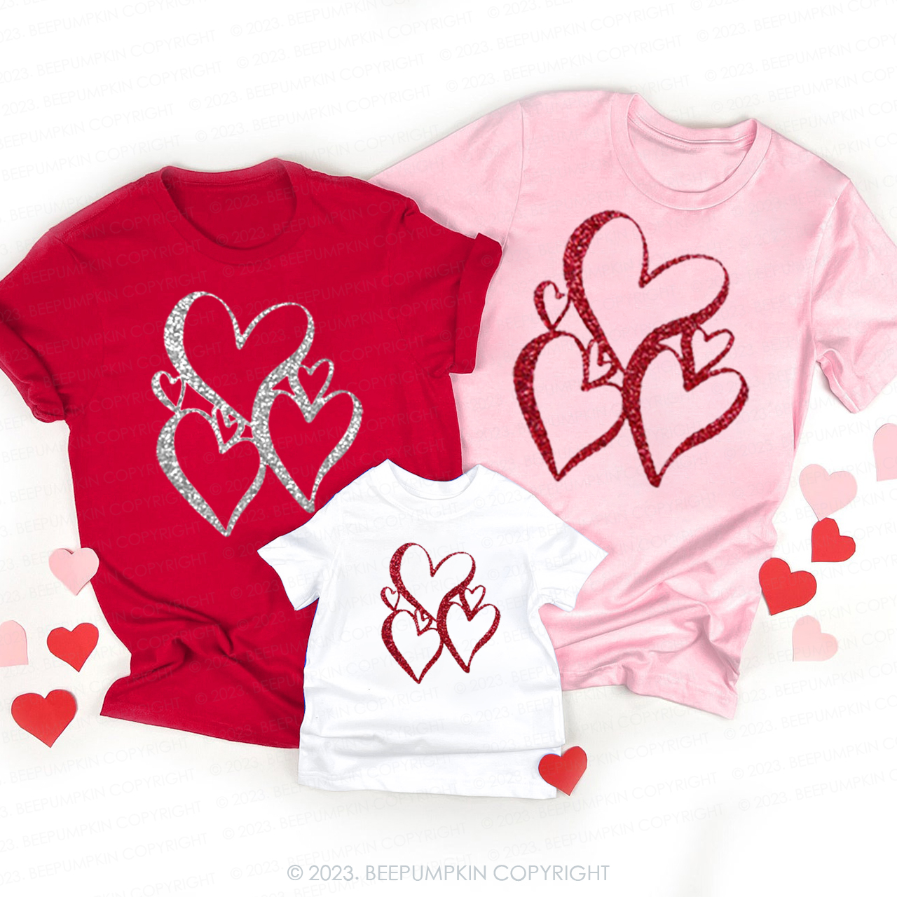 Glitter Love Heart Matching Valentine‘s Shirts