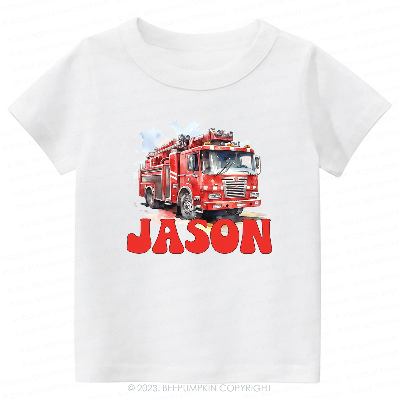 Personalized Name Firetruck-Toddler Tees