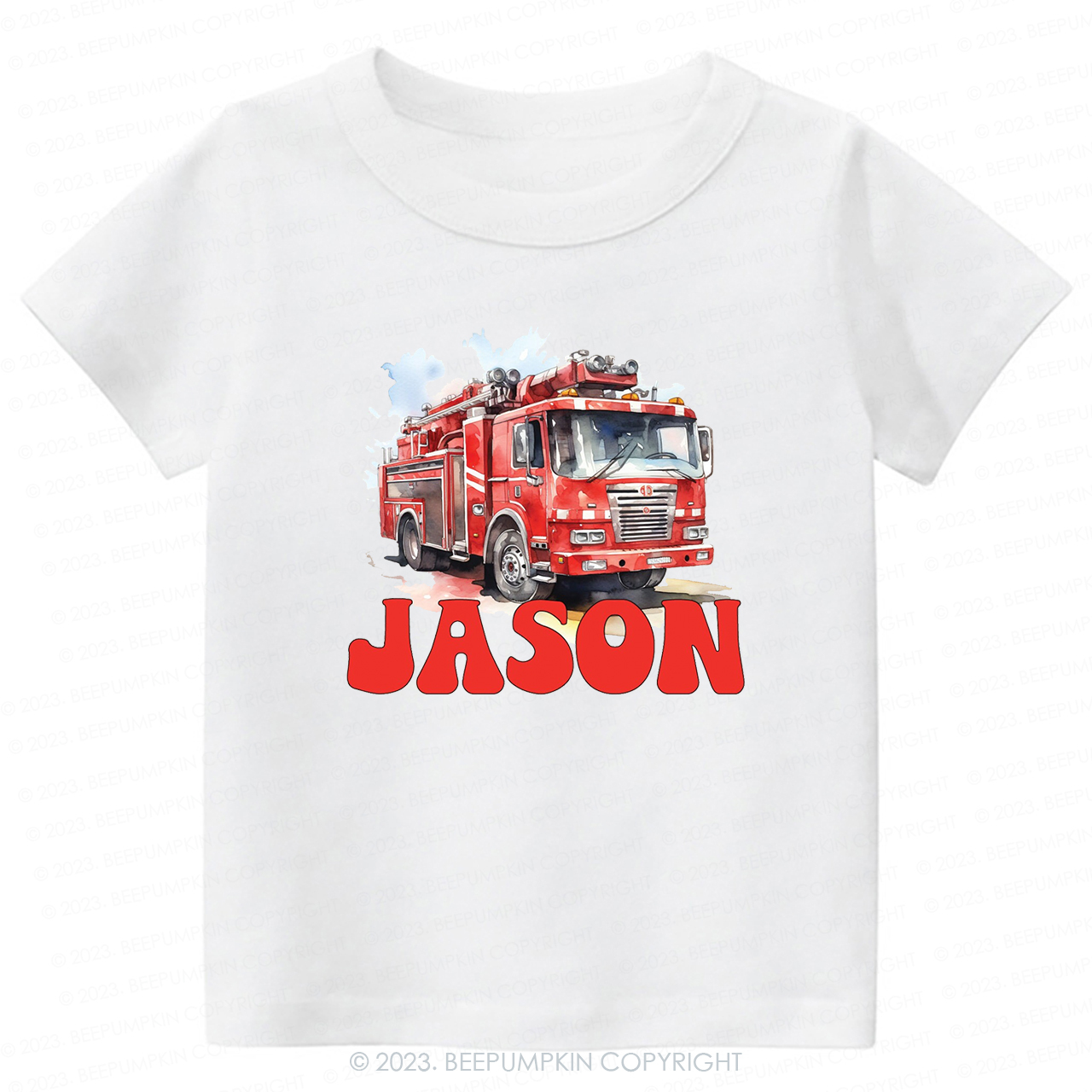 Personalized Name Firetruck-Toddler Tees