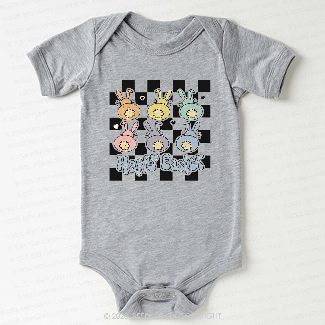Happy Easter Checkered Bunnies Bodysuit For Baby