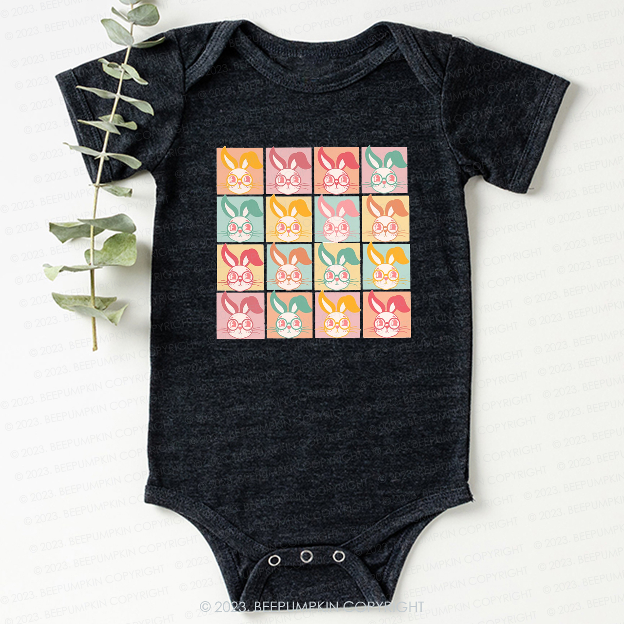 Checkered Bunny Kids Retro Bodysuit For Baby