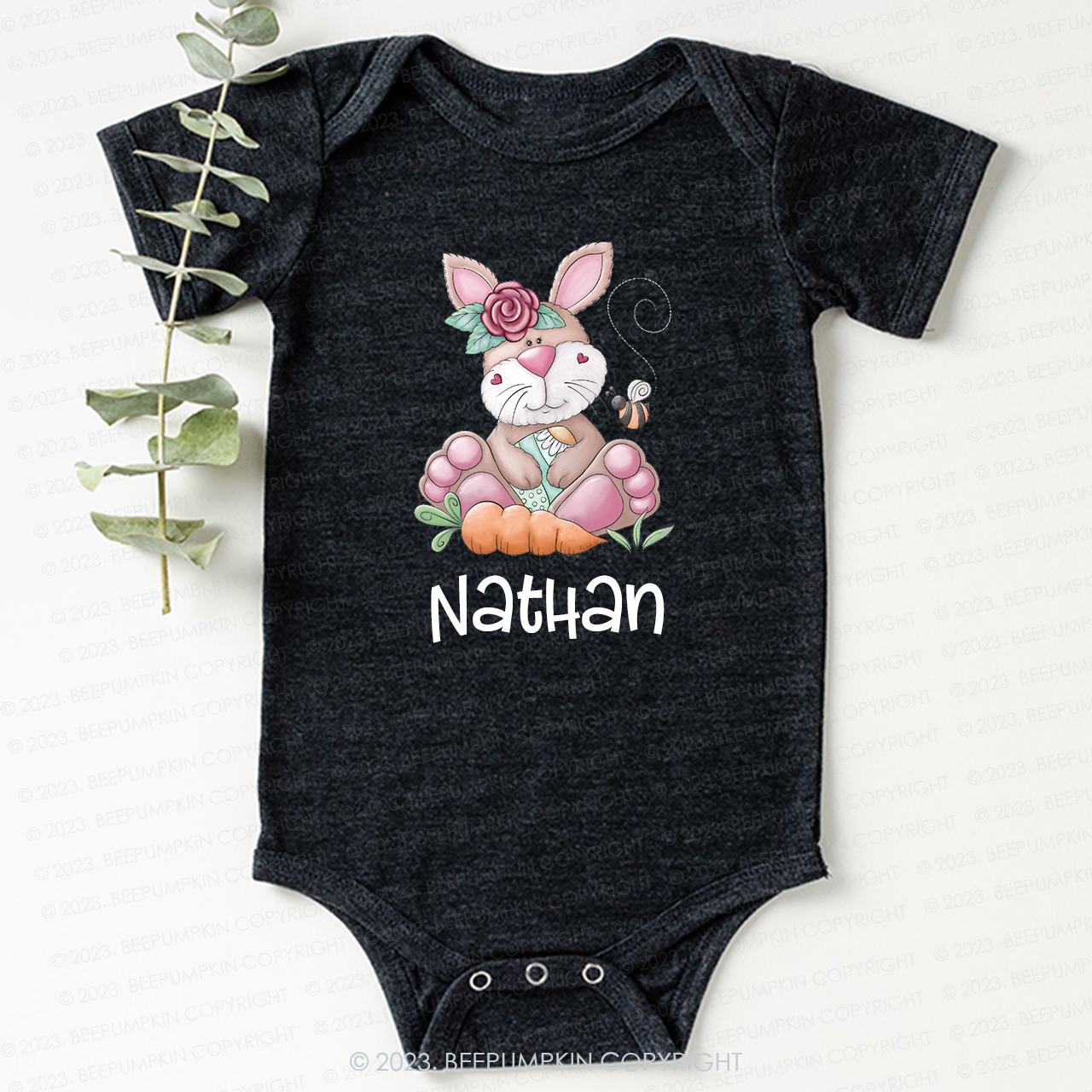 Personalized Spring Happy Bunny Easter Bodysuit For Baby