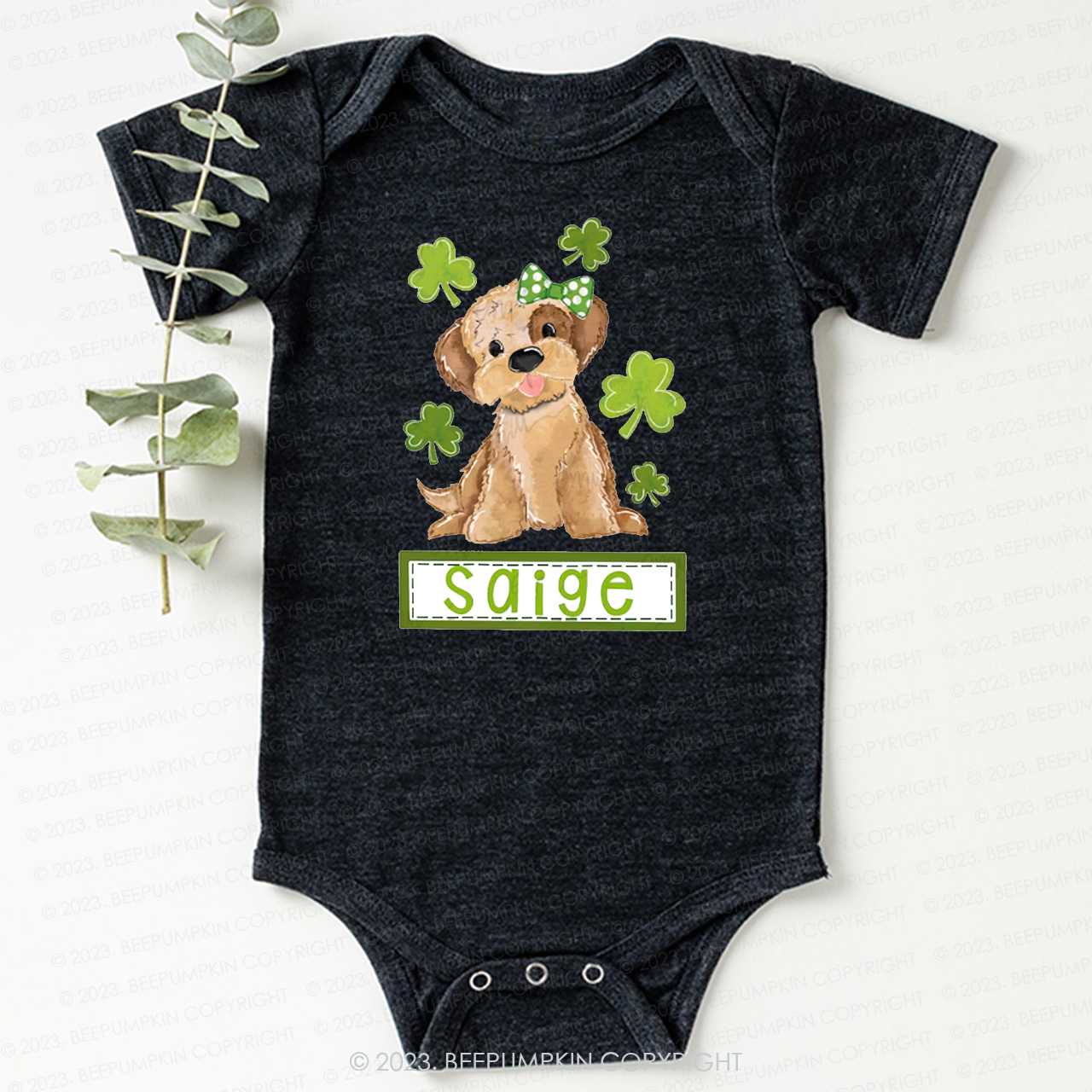 Polka Dot Bow Dog St.Patricks Day Bodysuit For Baby