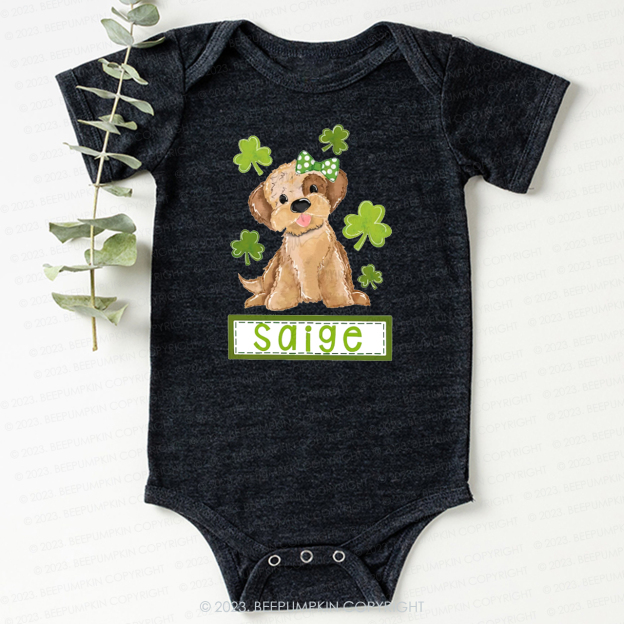 Polka Dot Bow Dog St.Patricks Day Bodysuit For Baby