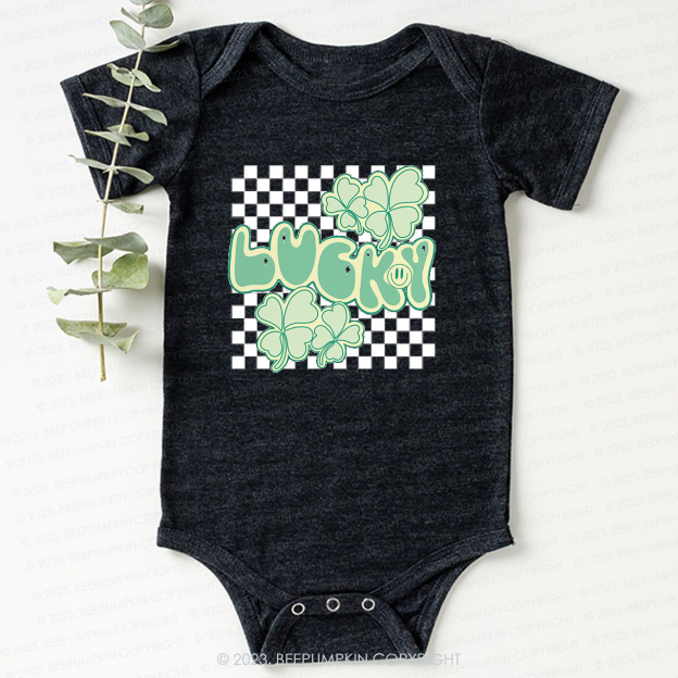 Retro Lucky Clover Leaf St.Patricks Day Bodysuit For Baby
