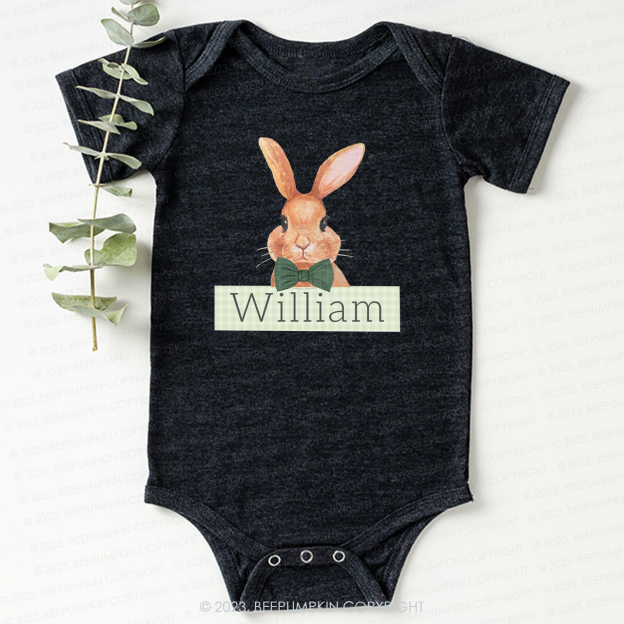 Easter Bunny Green Gingham Name Bodysuit For Baby