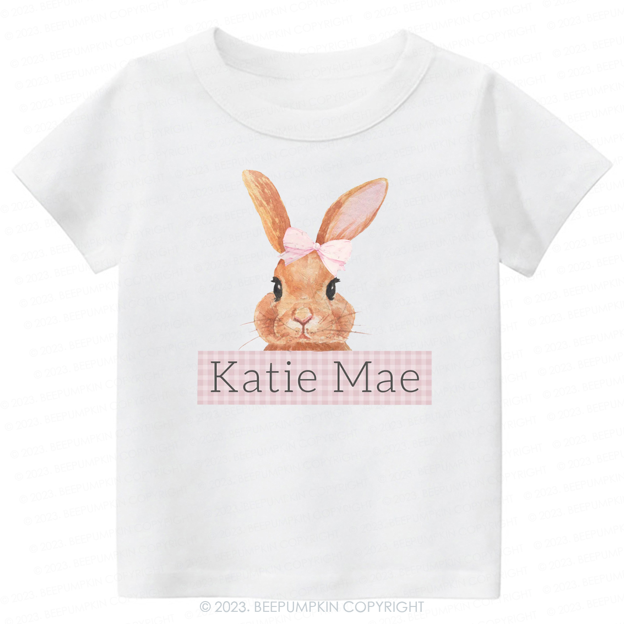 Pink Bunny Gingham Name -Toddler Tees