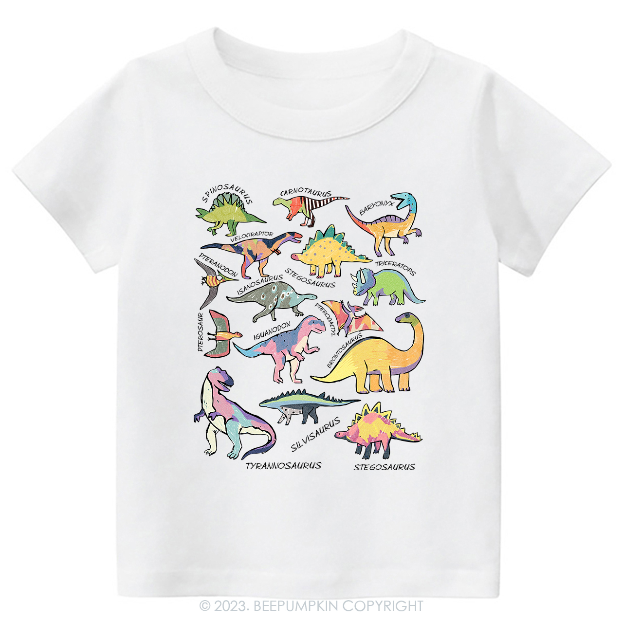 Retro Natural Toddler T-shirt - Types of Dinosaurs
