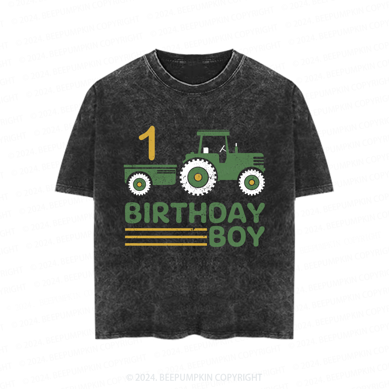 Birthday Green Tractor Toddler&Kids Washed Tees      